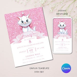 Marie & Aristocats Printable Invitation, Marie Aristocats Invite, Marie Aristocats Birthday Invitation, Party Supplies, Party Printables