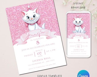 Marie & Aristocats Printable Invitation, Marie Aristocats Invite, Marie Aristocats Birthday Invitation, Party Supplies, Party Printables