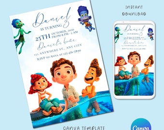 Luca invitation Luca Birthday Invite Printable invitation Luca Party Invites Digital download Editable Template, canva