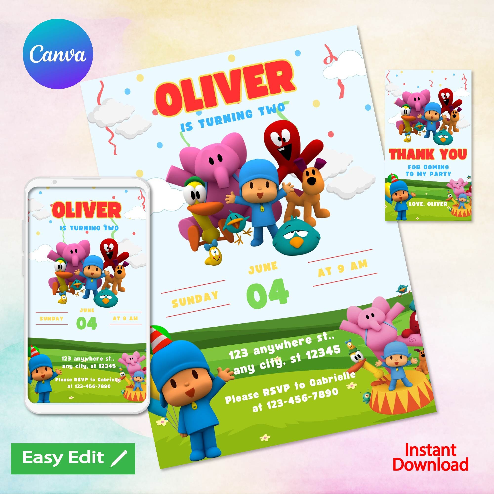 Editable Pocoyo Birthday Invitation Pocoyo Invitation Pocoyo Party Kids ...