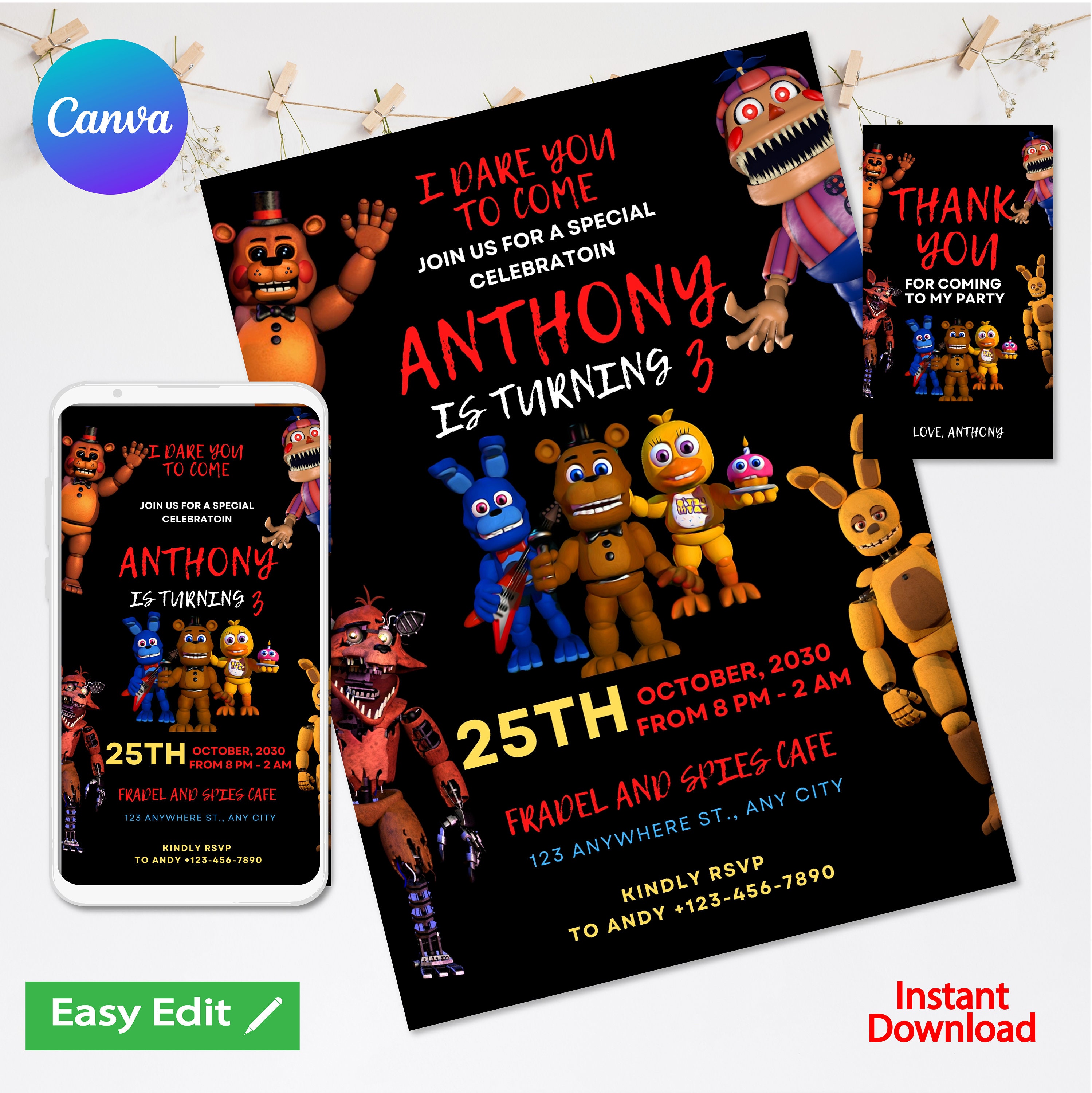 Five Nights at Freddys Invitation - Kids Invitation - Digital Party ...