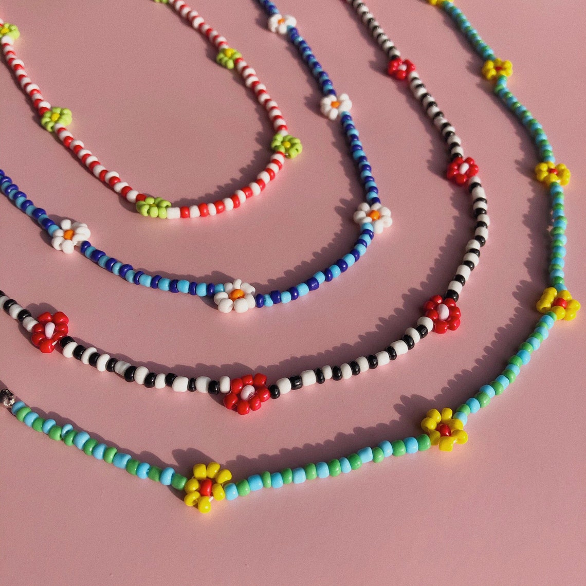 Y2K beaded flower necklace handmade beading necklace funky Etsy