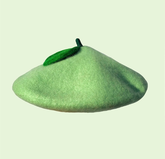 Green Apple Beret, French Beret Hat, Handmade Fruit Beret 