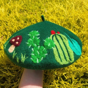 Cactus Beret, french beret, beret hat, wool beret, winter hat, 4 seasons hat, beret for women, birthday gift, handmade, needle felting, wool