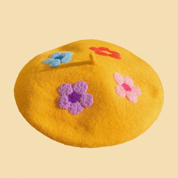 7459 Handmade Wool Beret Hat French Style Needle Felt Flower Beanies Women Daisy Flower Hat Handmade Wool Beret French Style Needle  main image 3