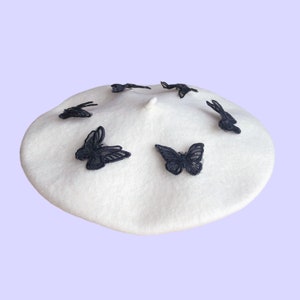 Embroidery butterfly beret, french beret, embroidery handmade, cute hat, women beret, hat for winter, birthday gift, wool beret, lovely cute