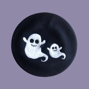 Ghost Beret, winter hat, beret for women, kawaii Halloween Berets, Handmade, Wool needle felting french beret, 100% wool beret