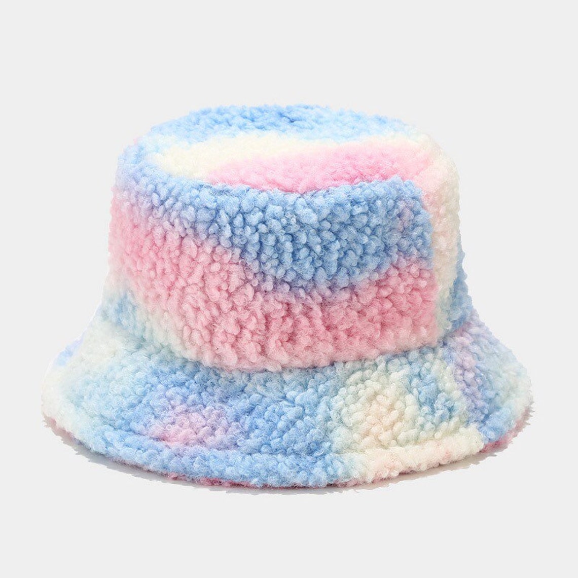 Fluffy bucket hat rainbow faux shearling fuzzy pattern funky | Etsy