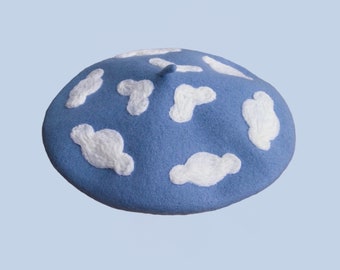 Berretto nuvola, berretto Baby Blue Sky, cappello Lolita, cappello berretto, berretto francese, berretto fatto a mano, regalo per donne, cappello invernale, regalo di compleanno, feltro di lana