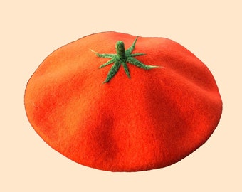 Tomato Beret - Kawaii Food Shape Berets - Handmade - Felt - French Beret Hat - Christmas Gift - 100% wool beret