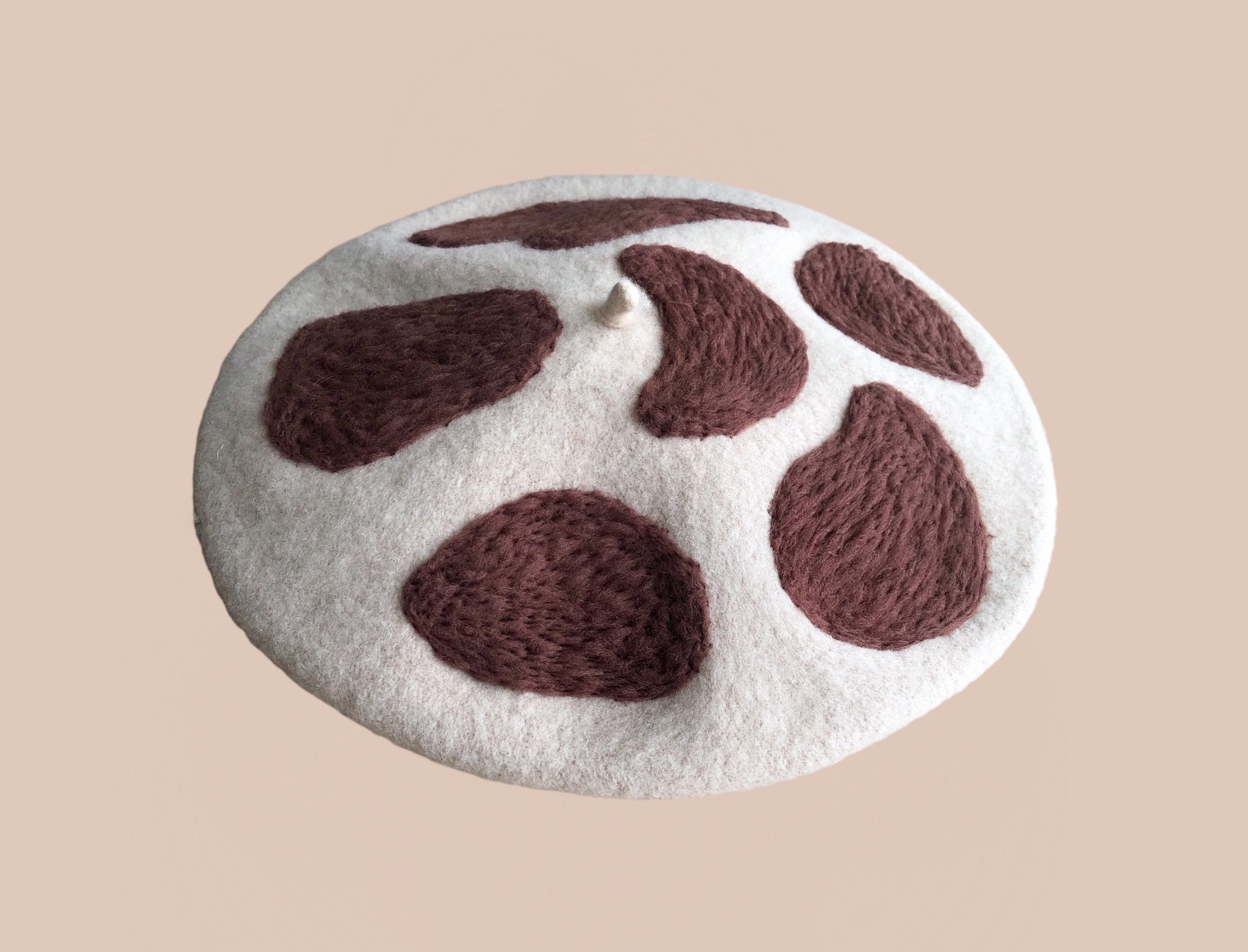 Brown cow print beret, french beret, wool beret, handmade,needle felting, Woolfelt, beret, cutehat, funky hat, beret for women girls