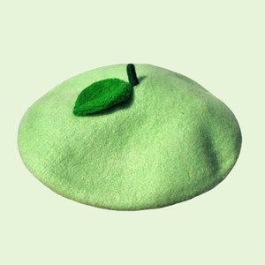 Green apple beret, french beret hat, Handmade fruit Beret, Gift for women, winter hat, Birthday Gift, Woolfelt fruit beret hat