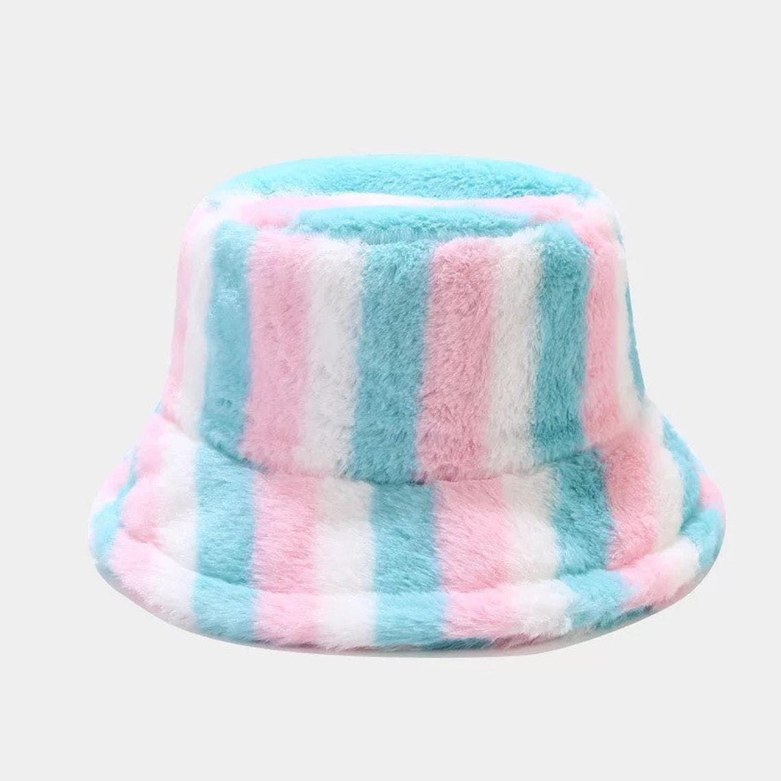 Soft Fluffy Stripes Bucket Hat Colorful Stripe Plaid Fuzzy - Etsy