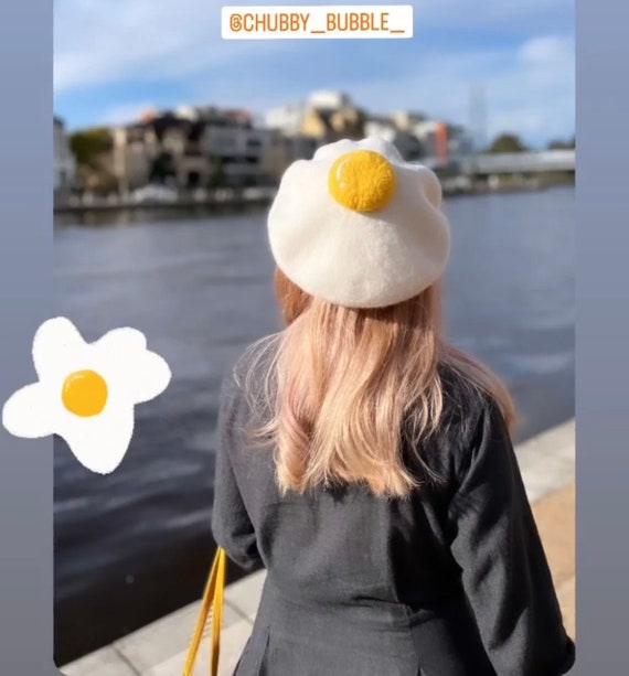 Fried Egg Beret, Kawaii Food Shape Berets, Beret Hat, French 
