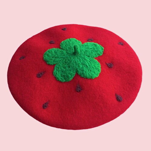 6795 Handmade Wool Felt Embroidery Cartoon Beret Hat For Women Girls Winter Deer Beret, French Kawaii Beret Hat, Handmade Woolfelt  main image 4
