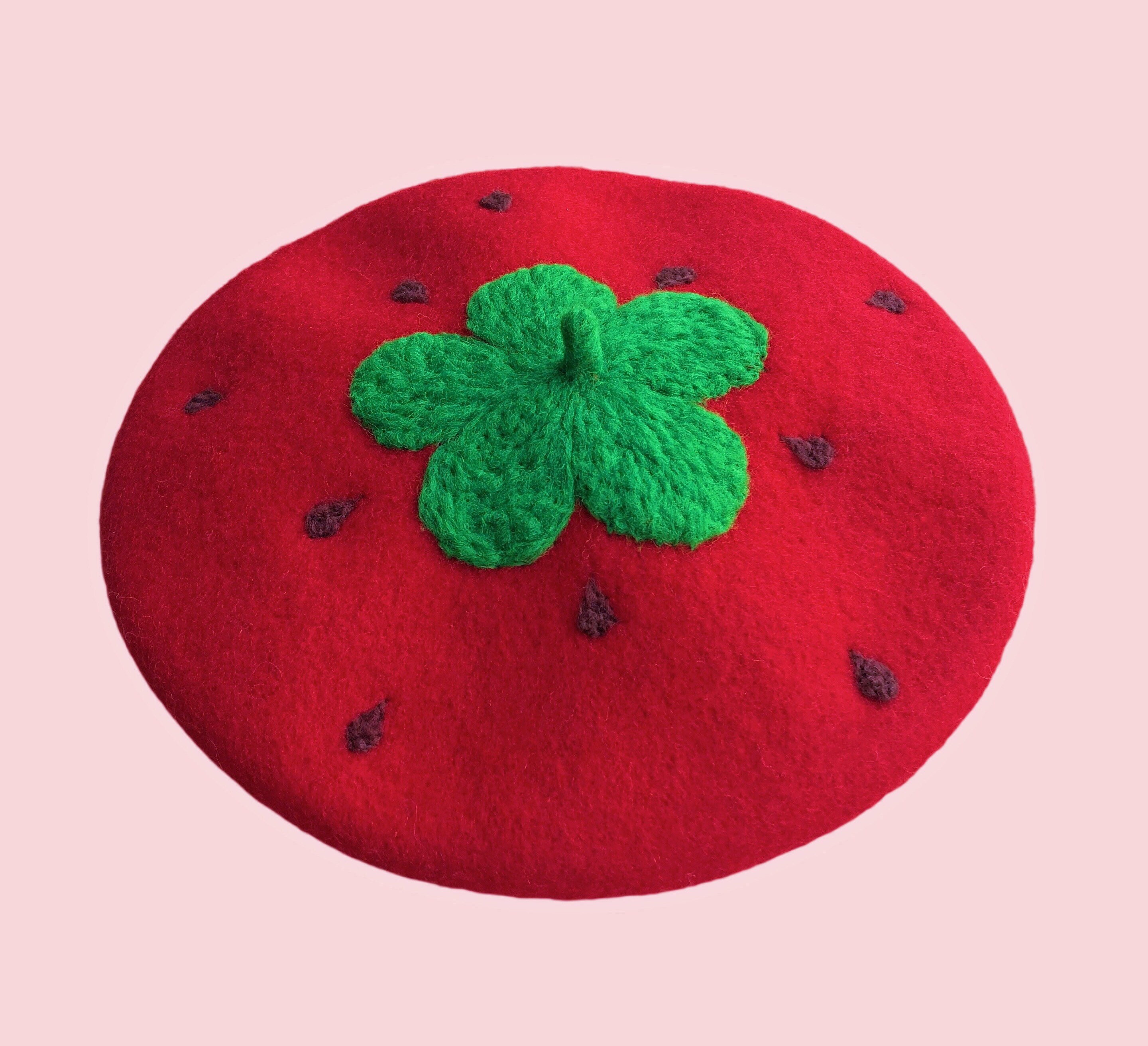 Strawberry Beret, Fruit Beret, Beret Hat, French Beret, Handmade
