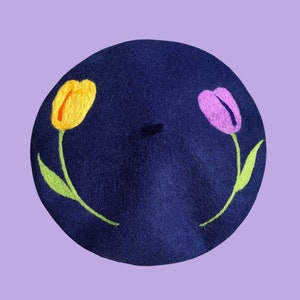Tulips beret, wool felt beret hat, french beret for women, tulip flower hat, handmade needle feltinghat, Lolita kawaii, beret for girl