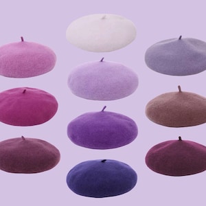 Purple Beret, 100% Wool, French Beret, Dark pastel Purple beret, Winter Hat for women, Wool Beret Hat Birthday Gift, Lavender beret