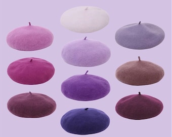 Béret violet, 100 % laine, béret français, béret violet pastel foncé, chapeau d'hiver pour femme, cadeau d'anniversaire de béret en laine, béret lavande