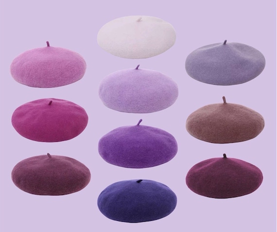 Purple Beret, 100% Wool, French Beret, Dark Pastel Purple  display picture 1