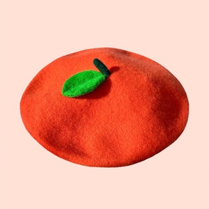 Orange beret, french beret hat, Handmade fruit Beret, Gift for women, winter hat, Birthday Gift, Woolfelt fruit beret hat