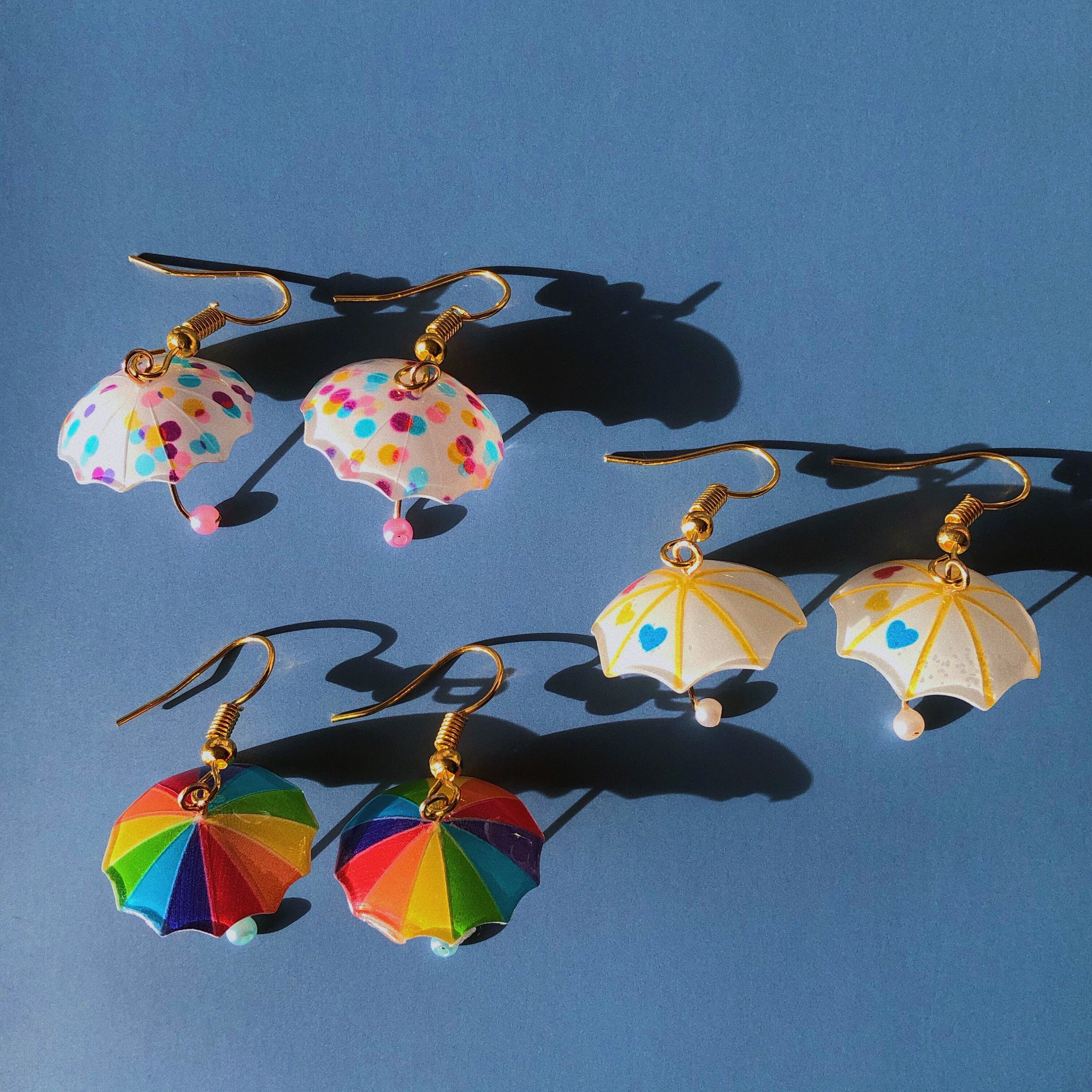 Heart shape umbrella earrings colorful funky earrings dot Etsy