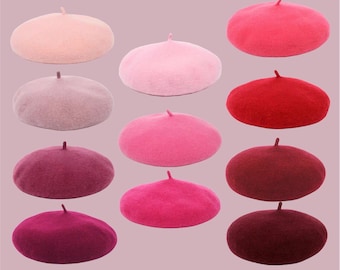 Béret rose, 100% laine, Français béret, chapeau d’hiver, béret en laine classique de style vintage, chapeau béret pour femmes cadeau d’anniversaire, chapeau rose bordeaux bordeaux