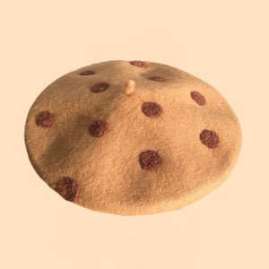 Boina de galleta, boina de galletas de chocolate, gorro bonito y divertido, boina francesa, gorro de boina para mujer, boina de lana cálida, regalo de cumpleaños,