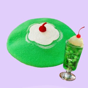 Green cream soda beret, Lolita french beret green hat, Handmade Beret, Gift for women for girl, winter warm hat, Birthday Gift