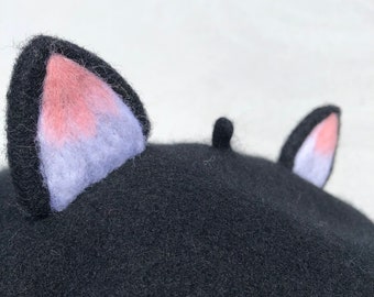 Black Cat Ear Beret, Kitten French Kawaii Beret Hat  display picture 3