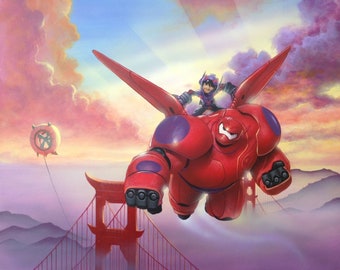 Big Hero 6 - 'Over the Bay' Hiro Hamada & Baymax Lithograph by James C. Mulligan (Disney)