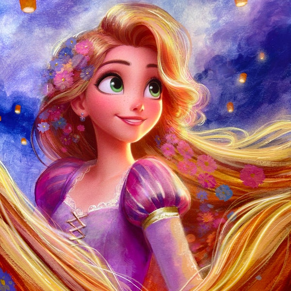 TANGLED DREAMS Rapunzel, Fundraiser edition Lithograph by James C. Mulligan (Disney)