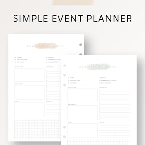 Simple Event Planner to Organize Party and Special Event on One Page | Fillable Editable Printable PDF Download | A4 A5 Letter Half