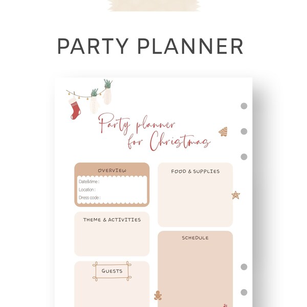 Christmas Simple Party Planner on One Page | X-mas Event Organizer Printable Binder Insert | Digital PDF Download | A4 A5 Letter Half Paper