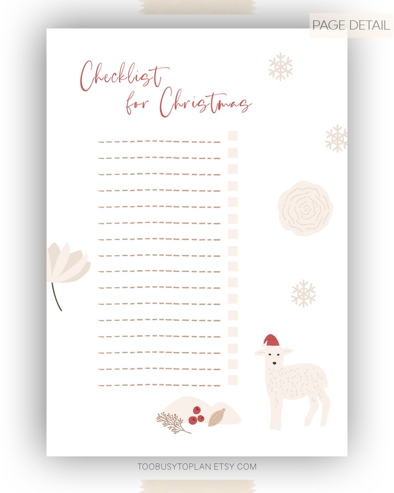 Christmas Checklist Template With Check Box Holiday Digital Etsy
