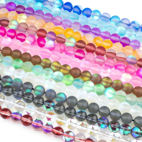 Mystique Aura Quartz Perles Holographiques Mattes de 6 mm - fil de 60-62 perles