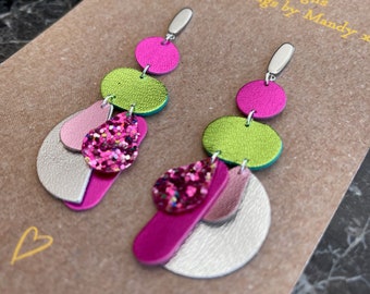 Pretty In Pink - Handmade Earrings, leather earrings, pretty earrings, beautiful earrings, leather earrings, lightweight earrings