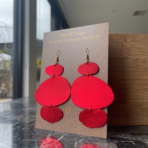 Metallic Red Leather Earrings: Big Bold Statement Jewelry