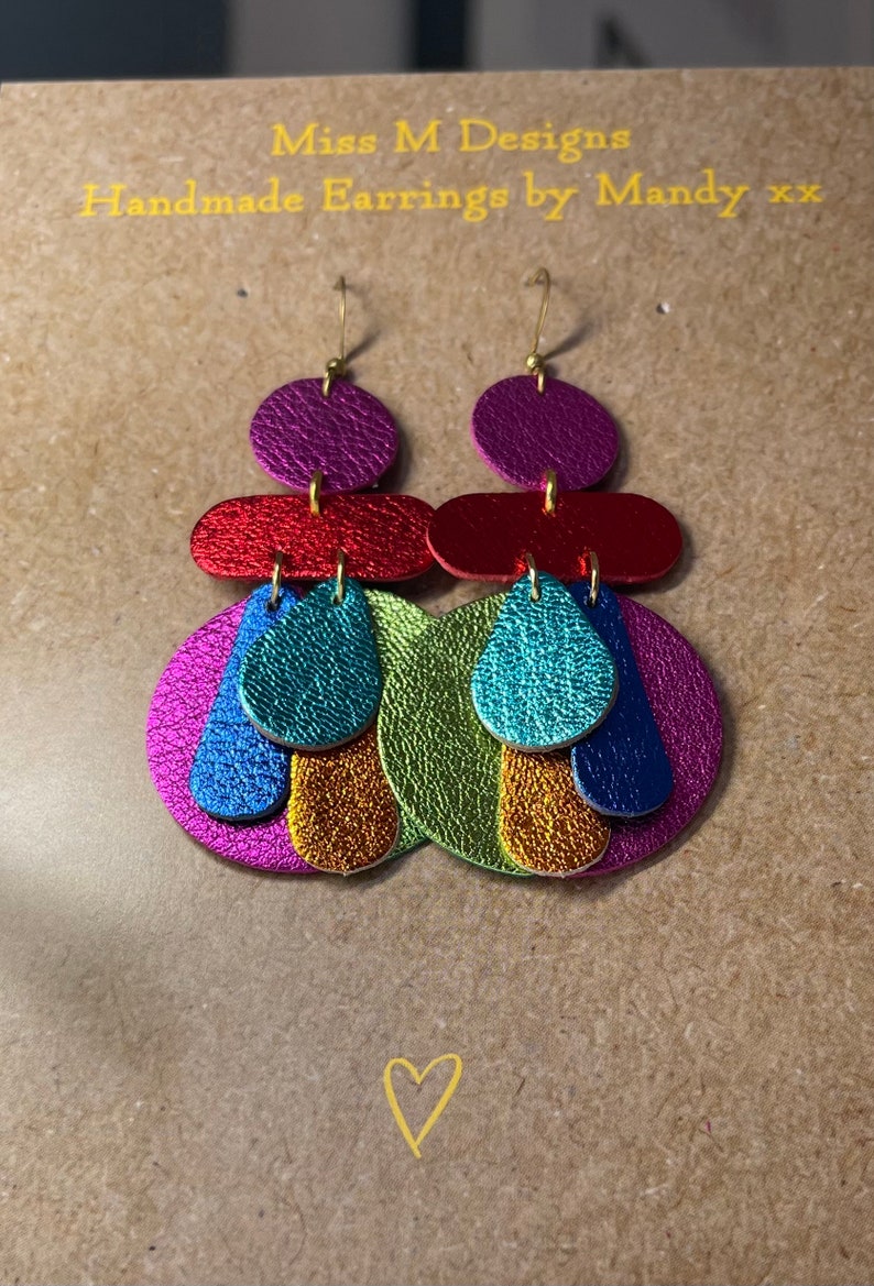 Rainbow Drops Colourful, bright, beautiful statement earrings image 4
