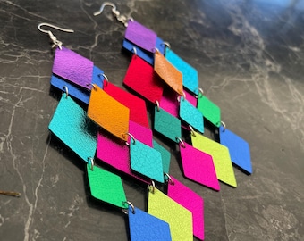 Iridiana Leather Chandelier Earrings – Lightweight, Colorful Statement Jewelry