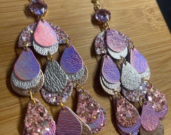 Lilac Treasure Earrings - Chandelier Earrings: Big Bold Statement Earrings, long, lightweight earrings