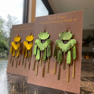 Orecchini a lampadario in pelle Luna: gioielli importanti in oro o verde