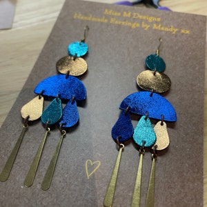 Winter Earrings (V2) Beautiful Colorful Lightweight Chandelier Statement Earrings, dangle earrings, leather earrings, blue earrings
