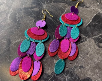 Tilly Earrings - Lightweight earrings, colorful earrings, statement earrings, leather earrings, chandelier earrings, beautiful earrings