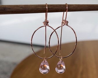 Estelle Earrings Pink- Copper hoop earrings, pink earrings, beautiful earrings, pretty earrings