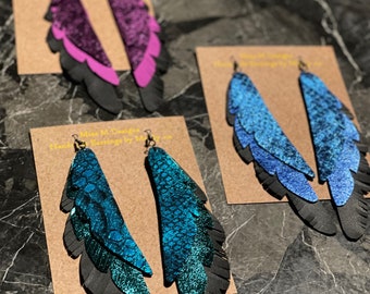 Holographic Leather Statement Earrings: Heather Chandelier Style
