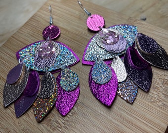 Magnolia Dangles - Super Pretty, long Statement Earrings, big long pink earrings, long sparkly earrings