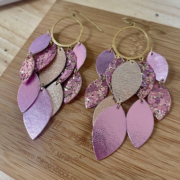 Pink Leather Chandelier Earrings: Glitter Statement Dangles