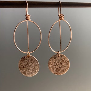 Rose Gold Leather Earrings: Copper Wire Dangle Earrings