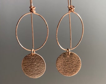 Rose Drops - leather earrings - Pretty Earrings, copper wire earrings, beautiful earrings, ear art, lightweight earrings
